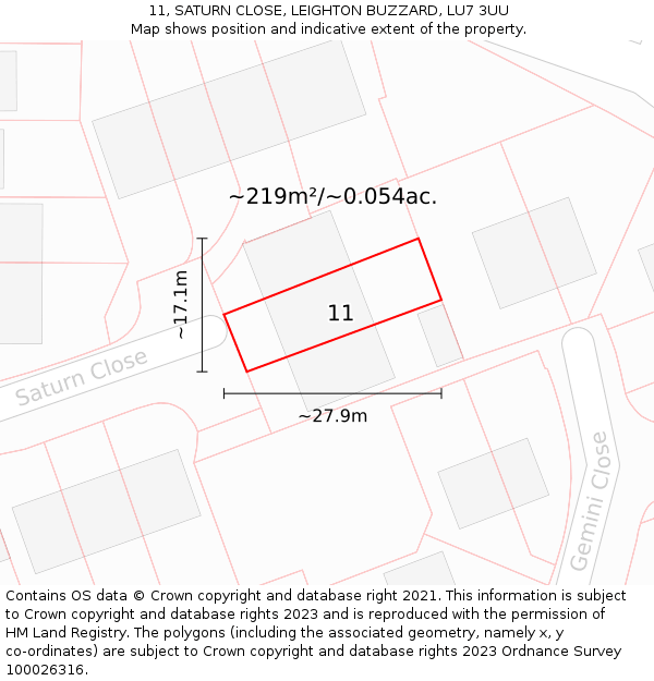 11, SATURN CLOSE, LEIGHTON BUZZARD, LU7 3UU: Plot and title map