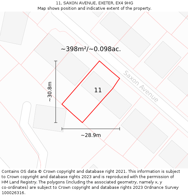 11, SAXON AVENUE, EXETER, EX4 9HG: Plot and title map