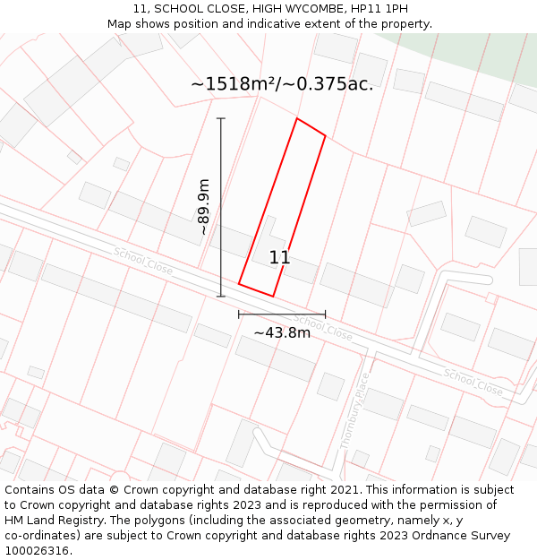 11, SCHOOL CLOSE, HIGH WYCOMBE, HP11 1PH: Plot and title map