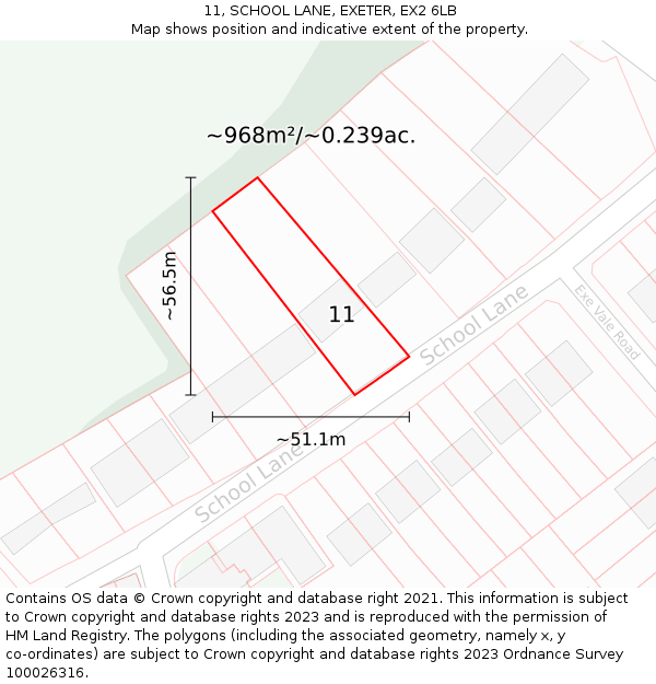 11, SCHOOL LANE, EXETER, EX2 6LB: Plot and title map