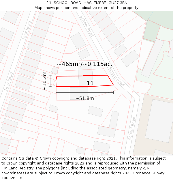 11, SCHOOL ROAD, HASLEMERE, GU27 3RN: Plot and title map
