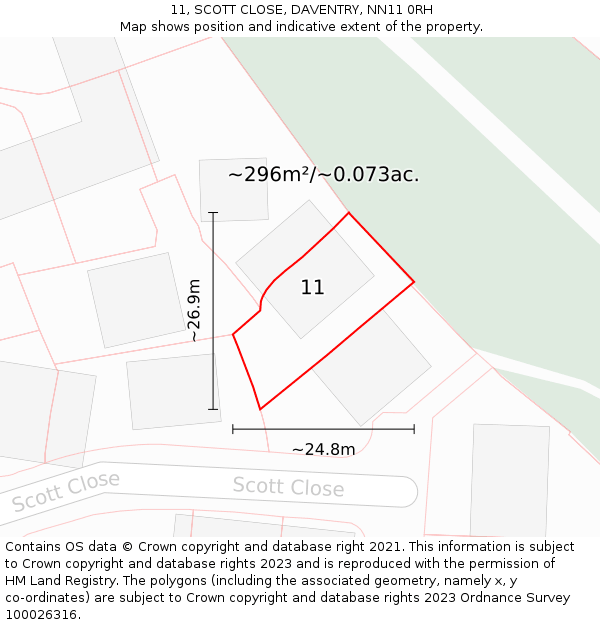 11, SCOTT CLOSE, DAVENTRY, NN11 0RH: Plot and title map