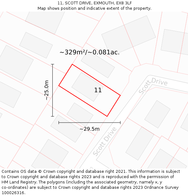 11, SCOTT DRIVE, EXMOUTH, EX8 3LF: Plot and title map