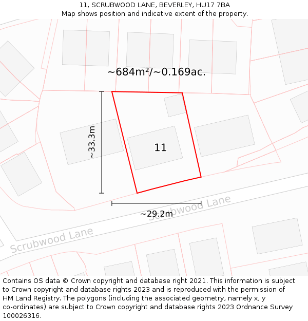 11, SCRUBWOOD LANE, BEVERLEY, HU17 7BA: Plot and title map