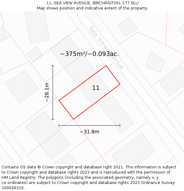 11, SEA VIEW AVENUE, BIRCHINGTON, CT7 9LU: Plot and title map