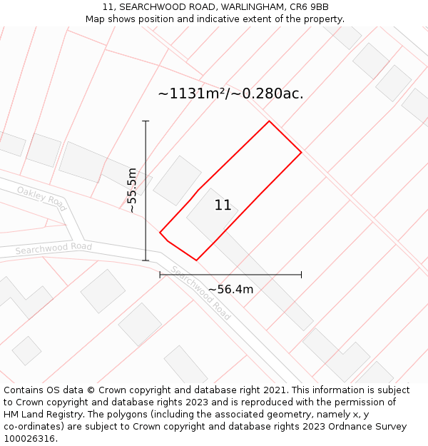 11, SEARCHWOOD ROAD, WARLINGHAM, CR6 9BB: Plot and title map