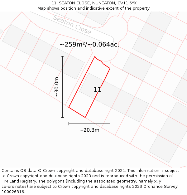 11, SEATON CLOSE, NUNEATON, CV11 6YX: Plot and title map