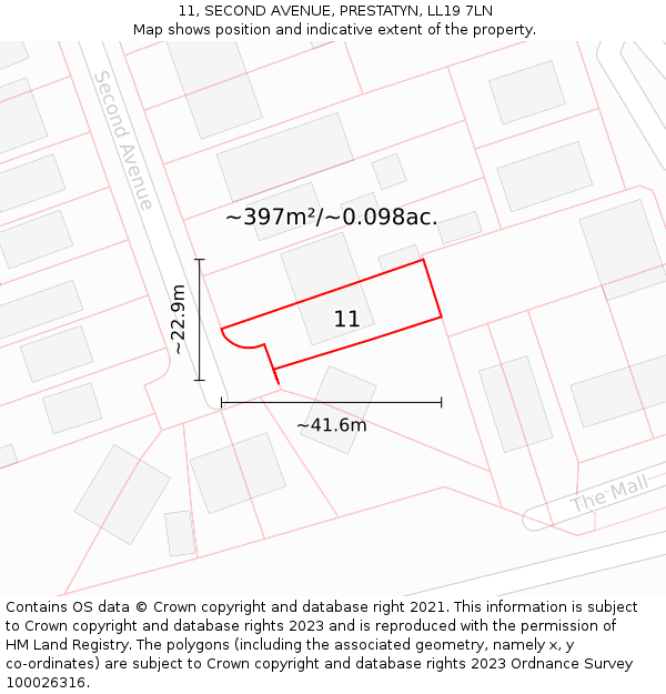 11, SECOND AVENUE, PRESTATYN, LL19 7LN: Plot and title map