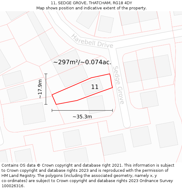 11, SEDGE GROVE, THATCHAM, RG18 4DY: Plot and title map