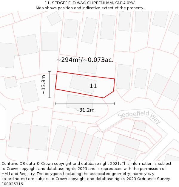 11, SEDGEFIELD WAY, CHIPPENHAM, SN14 0YW: Plot and title map