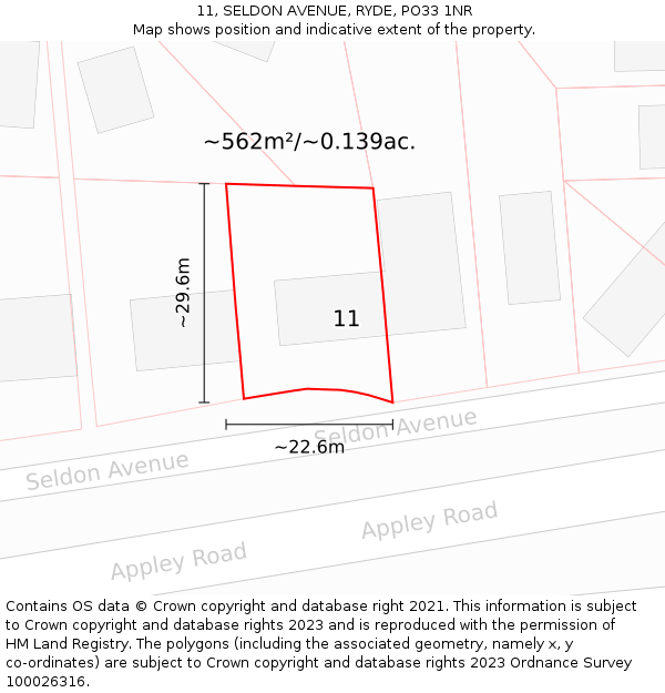 11, SELDON AVENUE, RYDE, PO33 1NR: Plot and title map