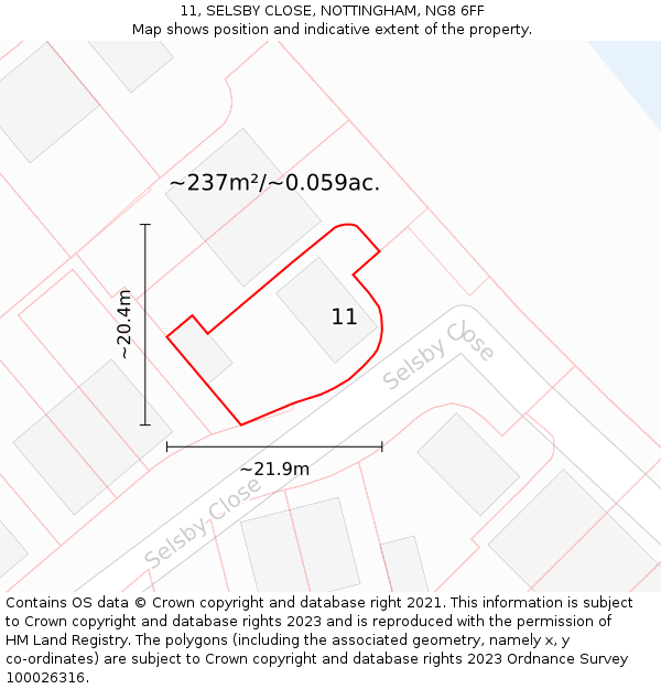 11, SELSBY CLOSE, NOTTINGHAM, NG8 6FF: Plot and title map