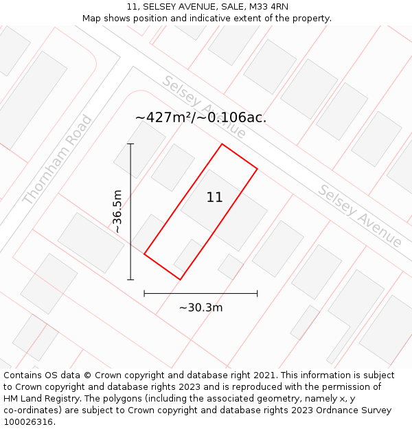 11, SELSEY AVENUE, SALE, M33 4RN: Plot and title map