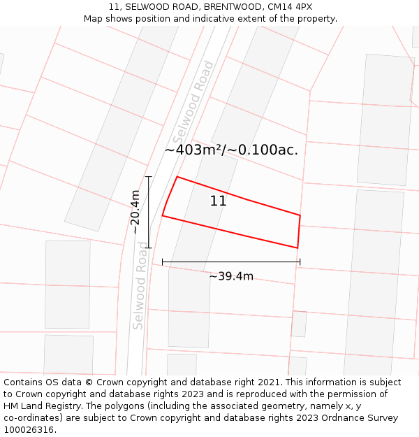 11, SELWOOD ROAD, BRENTWOOD, CM14 4PX: Plot and title map