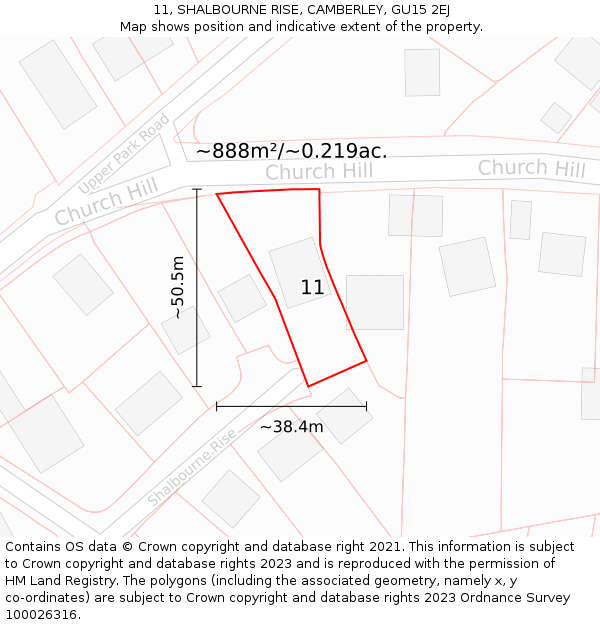 11, SHALBOURNE RISE, CAMBERLEY, GU15 2EJ: Plot and title map