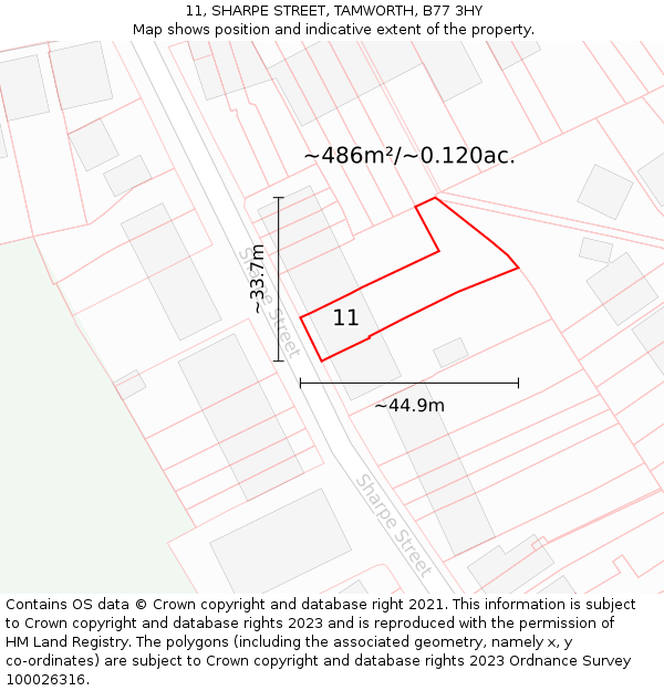 11, SHARPE STREET, TAMWORTH, B77 3HY: Plot and title map