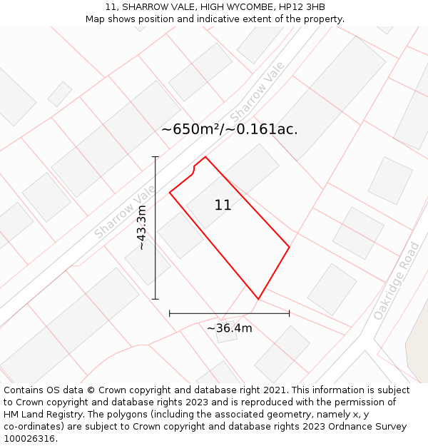 11, SHARROW VALE, HIGH WYCOMBE, HP12 3HB: Plot and title map