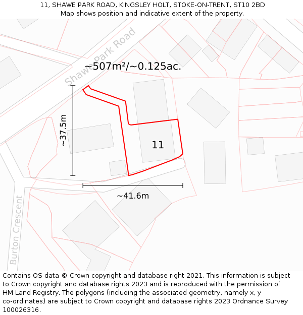 11, SHAWE PARK ROAD, KINGSLEY HOLT, STOKE-ON-TRENT, ST10 2BD: Plot and title map