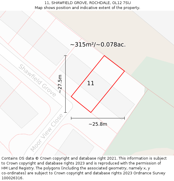 11, SHAWFIELD GROVE, ROCHDALE, OL12 7SU: Plot and title map