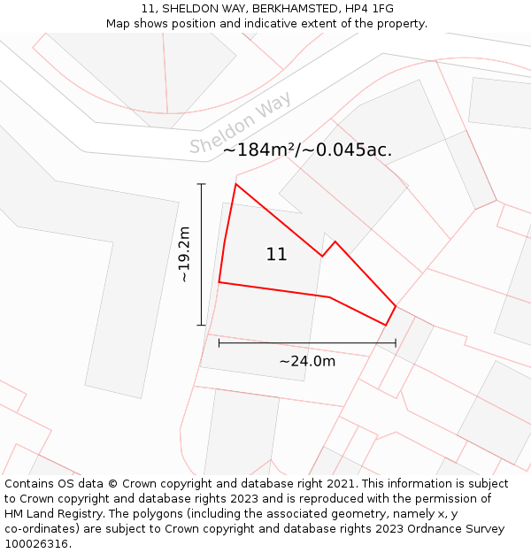 11, SHELDON WAY, BERKHAMSTED, HP4 1FG: Plot and title map