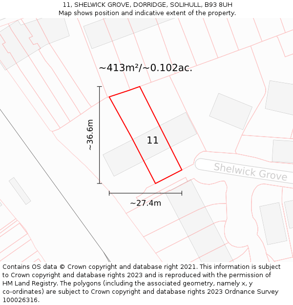 11, SHELWICK GROVE, DORRIDGE, SOLIHULL, B93 8UH: Plot and title map