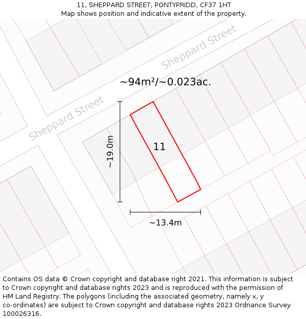 11, SHEPPARD STREET, PONTYPRIDD, CF37 1HT: Plot and title map