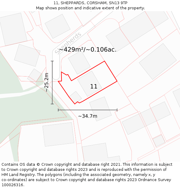 11, SHEPPARDS, CORSHAM, SN13 9TP: Plot and title map