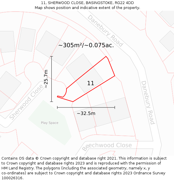 11, SHERWOOD CLOSE, BASINGSTOKE, RG22 4DD: Plot and title map