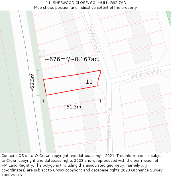 11, SHERWOOD CLOSE, SOLIHULL, B92 7AD: Plot and title map