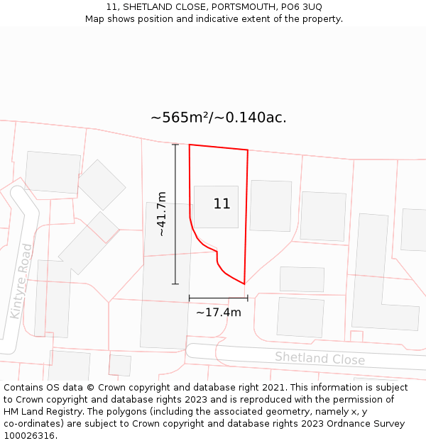 11, SHETLAND CLOSE, PORTSMOUTH, PO6 3UQ: Plot and title map