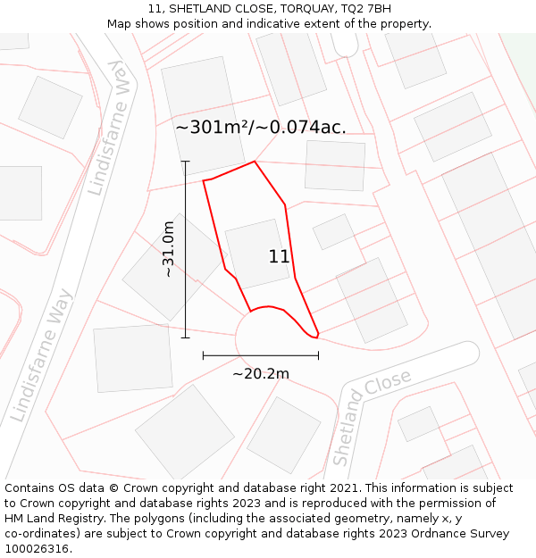 11, SHETLAND CLOSE, TORQUAY, TQ2 7BH: Plot and title map