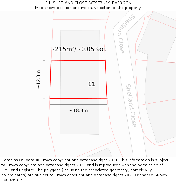 11, SHETLAND CLOSE, WESTBURY, BA13 2GN: Plot and title map