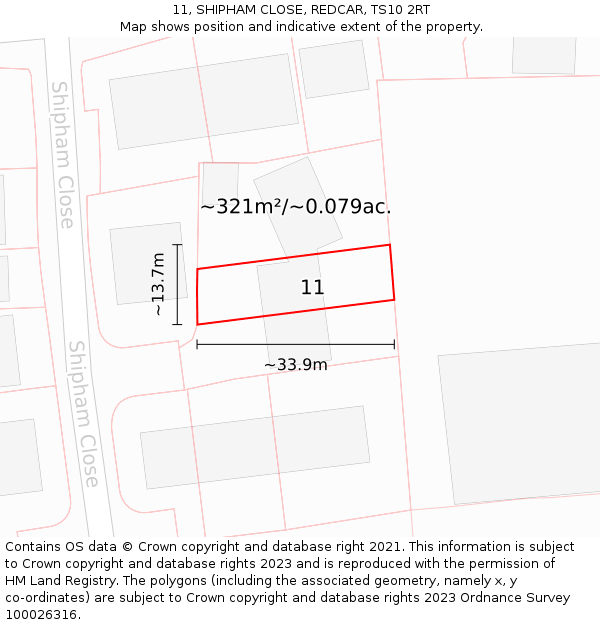 11, SHIPHAM CLOSE, REDCAR, TS10 2RT: Plot and title map