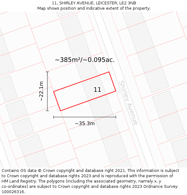 11, SHIRLEY AVENUE, LEICESTER, LE2 3NB: Plot and title map