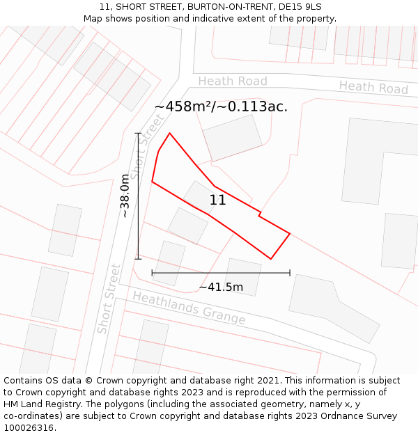 11, SHORT STREET, BURTON-ON-TRENT, DE15 9LS: Plot and title map