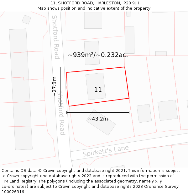 11, SHOTFORD ROAD, HARLESTON, IP20 9JH: Plot and title map