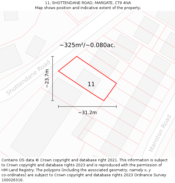 11, SHOTTENDANE ROAD, MARGATE, CT9 4NA: Plot and title map