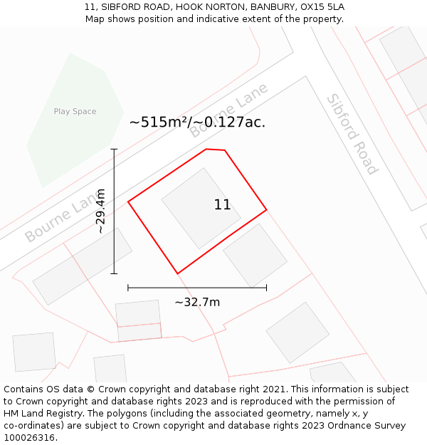 11, SIBFORD ROAD, HOOK NORTON, BANBURY, OX15 5LA: Plot and title map