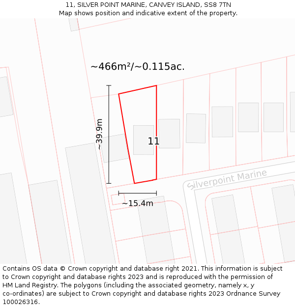 11, SILVER POINT MARINE, CANVEY ISLAND, SS8 7TN: Plot and title map