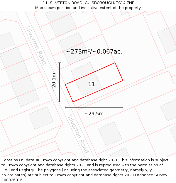 11, SILVERTON ROAD, GUISBOROUGH, TS14 7NE: Plot and title map