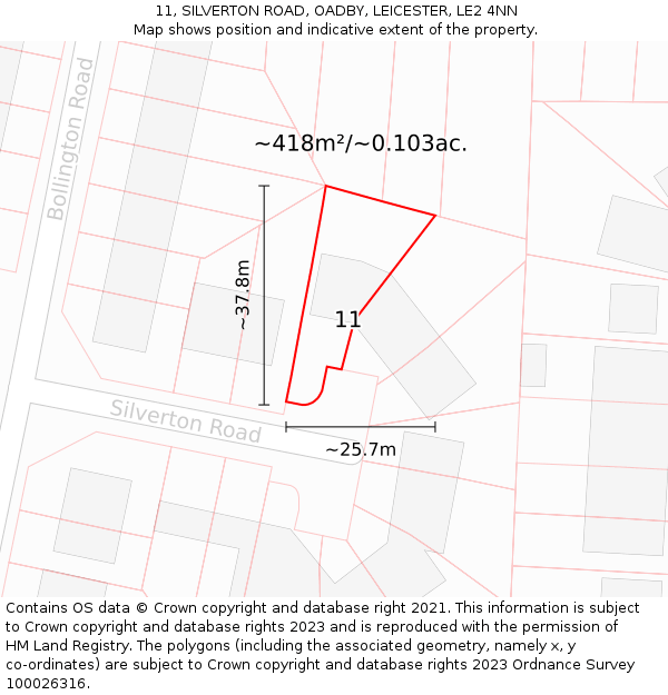 11, SILVERTON ROAD, OADBY, LEICESTER, LE2 4NN: Plot and title map