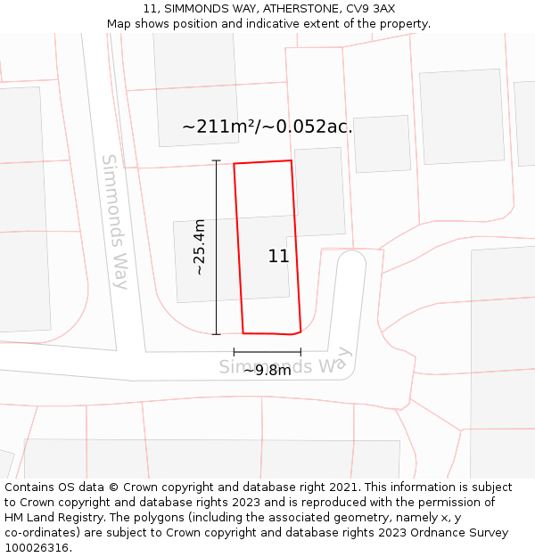 11, SIMMONDS WAY, ATHERSTONE, CV9 3AX: Plot and title map