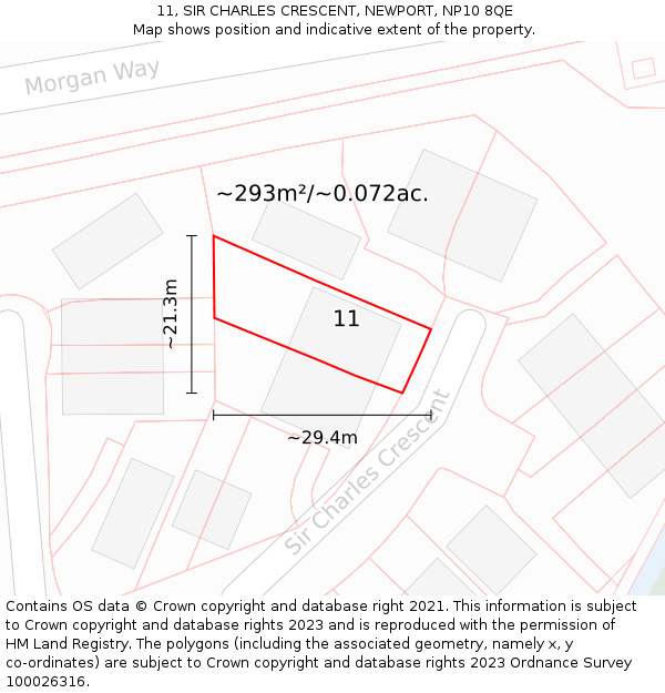 11, SIR CHARLES CRESCENT, NEWPORT, NP10 8QE: Plot and title map