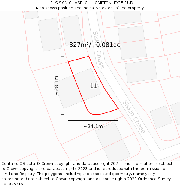 11, SISKIN CHASE, CULLOMPTON, EX15 1UD: Plot and title map