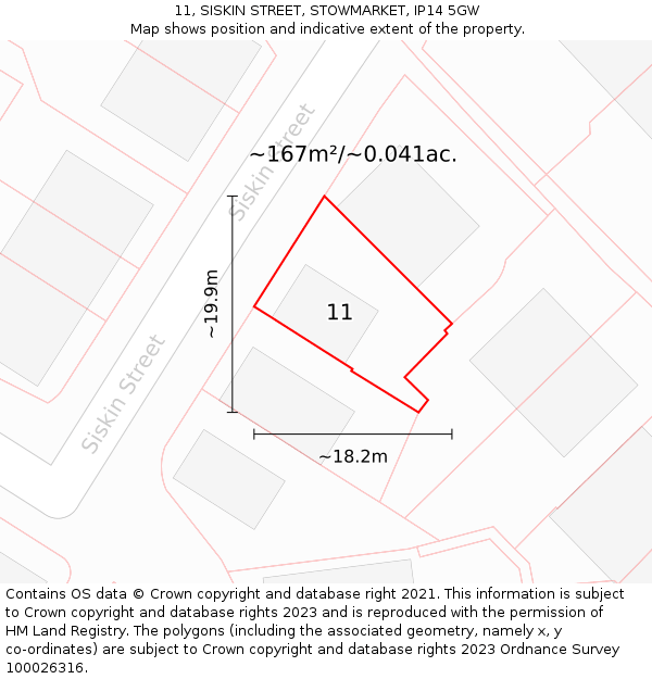 11, SISKIN STREET, STOWMARKET, IP14 5GW: Plot and title map
