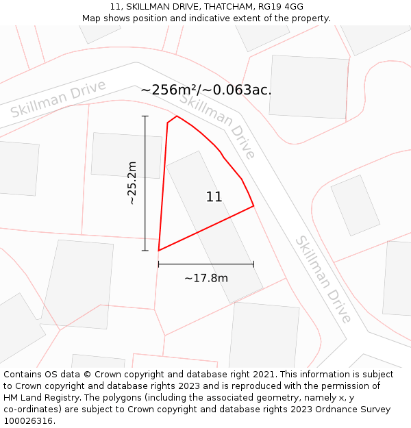 11, SKILLMAN DRIVE, THATCHAM, RG19 4GG: Plot and title map