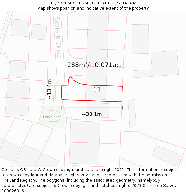 11, SKYLARK CLOSE, UTTOXETER, ST14 8UA: Plot and title map