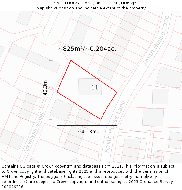 11, SMITH HOUSE LANE, BRIGHOUSE, HD6 2JY: Plot and title map