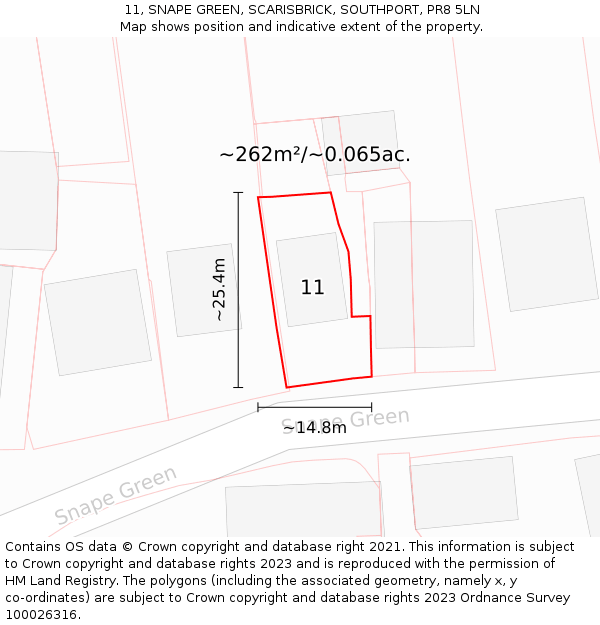 11, SNAPE GREEN, SCARISBRICK, SOUTHPORT, PR8 5LN: Plot and title map