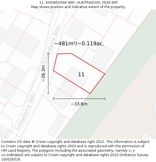 11, SNOWDONIA WAY, HUNTINGDON, PE29 6XP: Plot and title map